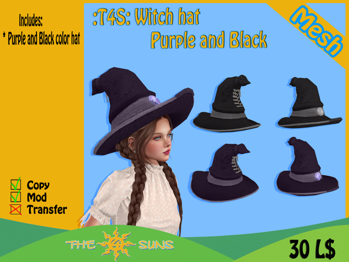 :T4S: Witch hat - Purple and Black