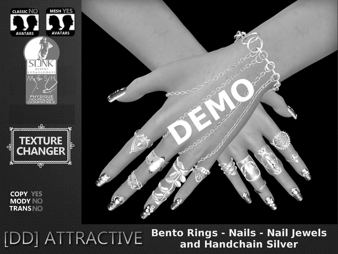 [DD] DEMO Bento Rings - Nails - Silver Slink