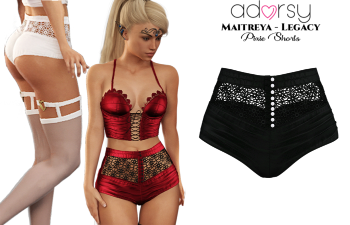 adorsy - Pixie Shorts Dark Black - Maitreya/Legacy/Lara Petite