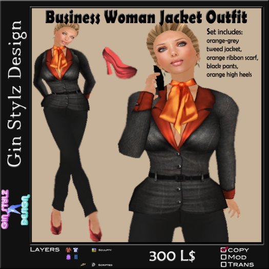 Business Woman Tweed Jacket Outfit - orange