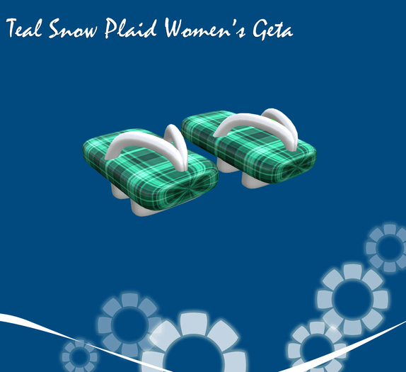 Teal Snow Plaid Women's Sculpted Geta by KID (Mod)(Copy)(Box)
