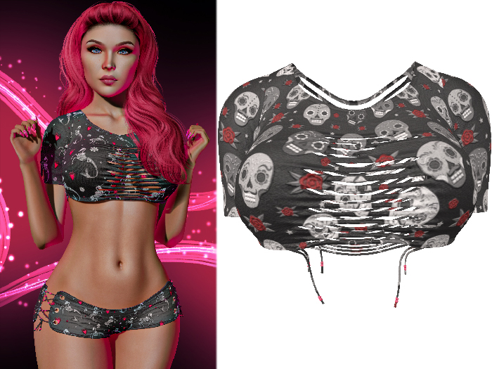 Cris Ripped Crop Top [Sugarskull Romantic] - Maitreya (+Petite) • Legacy • Freya