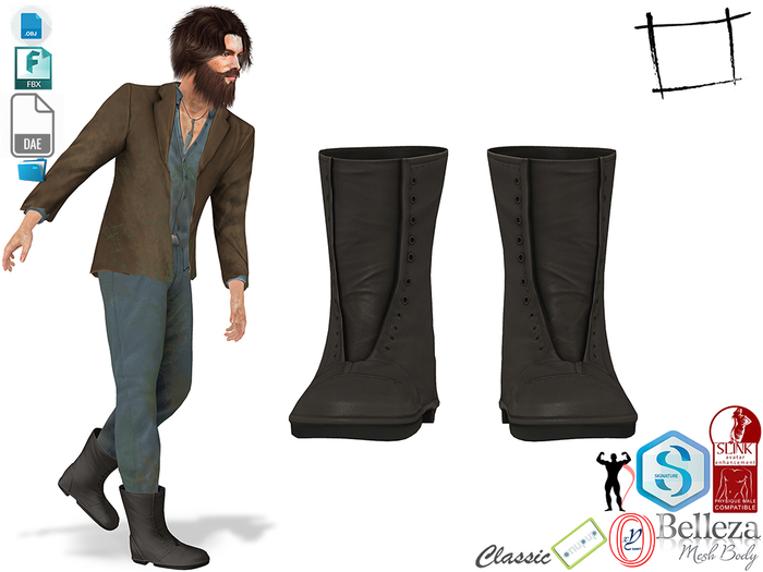 Dae Obj FBX Dirty Old Open Flaps Ankle Boots Slink Male, Belleza Jake, Signature Gianni,Ocacin Gamit