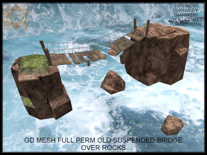 GD MESH FULL PERM OLD SUSPENDED BRIDGE OVER ROCKS
