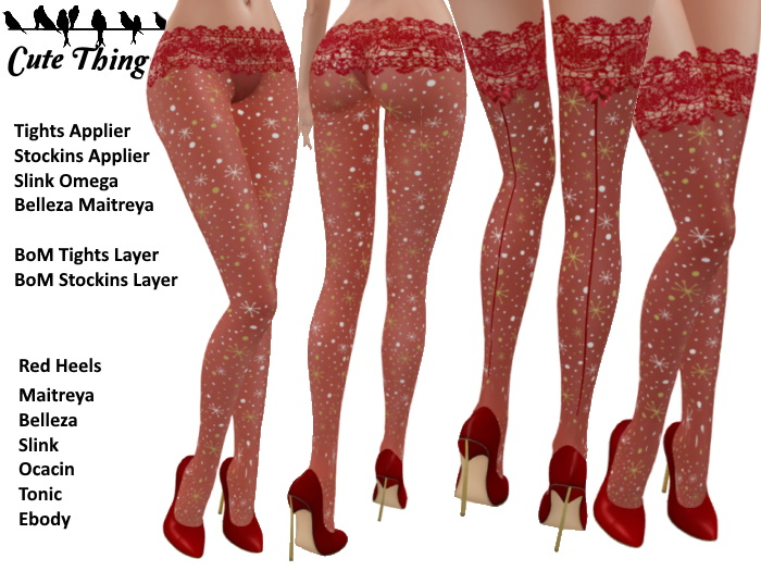 [CT] Festive Red  - Tights + Stockings + High Heels 6 sizes