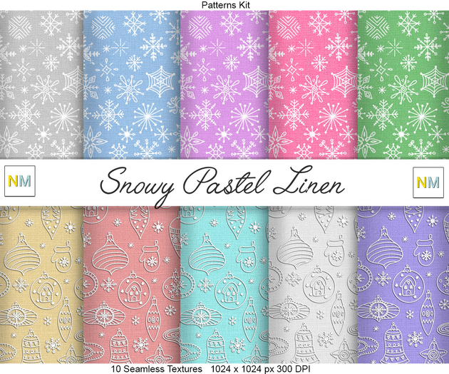 Snowy Pastel Linen Patterns Kit 10 Seamless Textures NM
