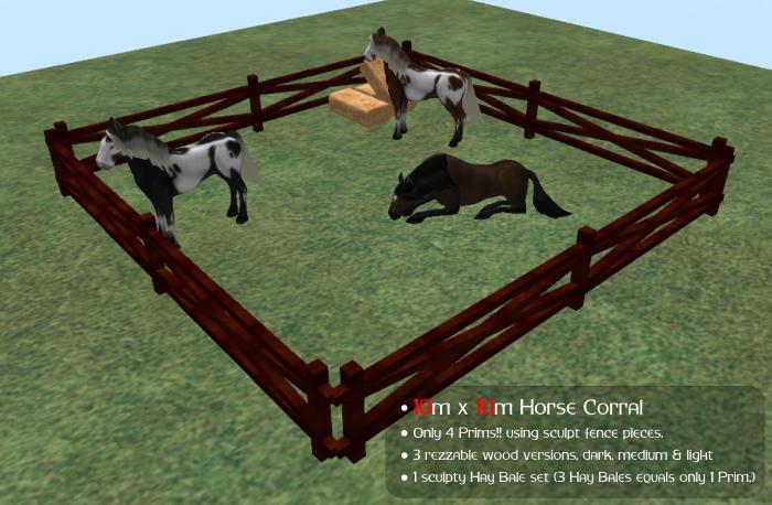 Horse Corral 10m x 10m 4 Prim! in 3 Wood finishes