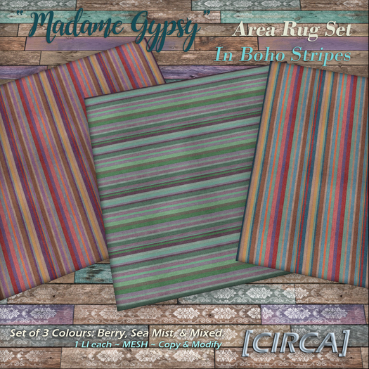 [CIRCA] Pkg - "Madame Gypsy" Area Rug Set - Boho Stripes