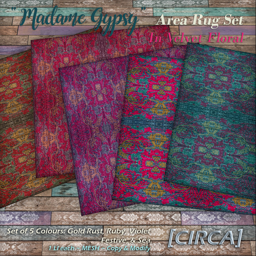 [CIRCA] Pkg - "Madame Gypsy" Area Rug Set - Velvet Floral