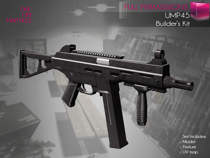 Dae, Obj, FBX, And Texture Files Mesh UMP45 Gun