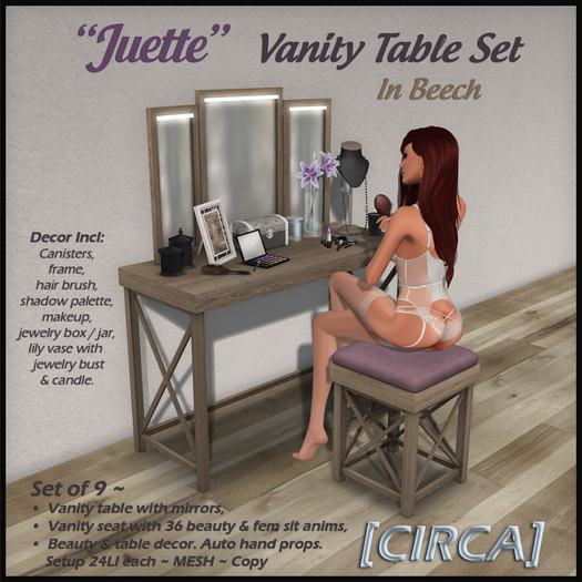 [CIRCA] - "Juette" - Vanity Table Set - In Beech