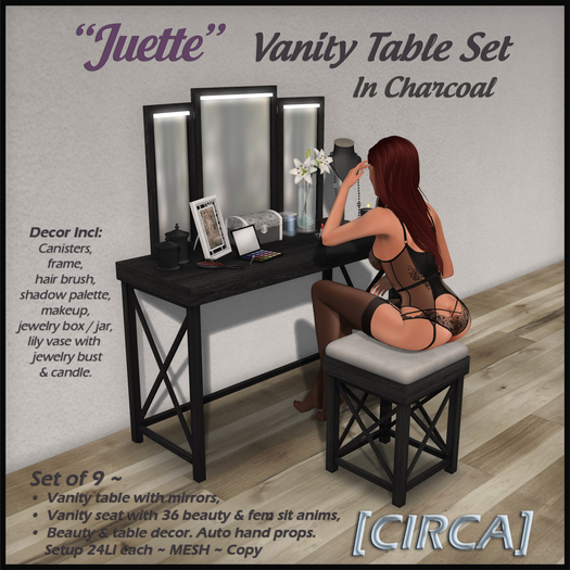 [CIRCA] Pkg - "Juette" - Vanity Table Set - In Charcoal