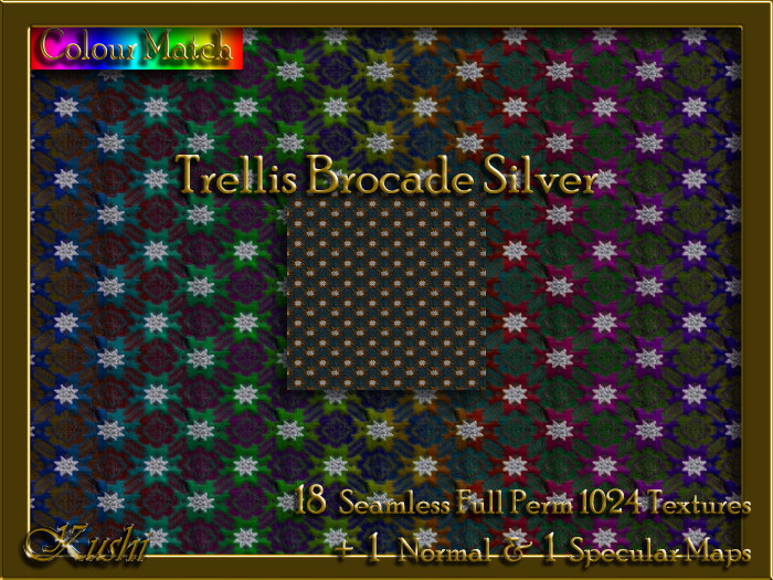 !Kushi! TrellisBrocadeSILVER Textures -WearToUnpack