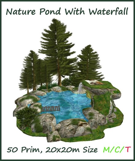 Nature Pond With Waterfall And Forest 