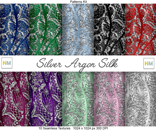 Silver Argon Silk Patterns Kit 10 Seamless Textures NM Gown or Cocktail Elegant Fabrics for Designers and Creators