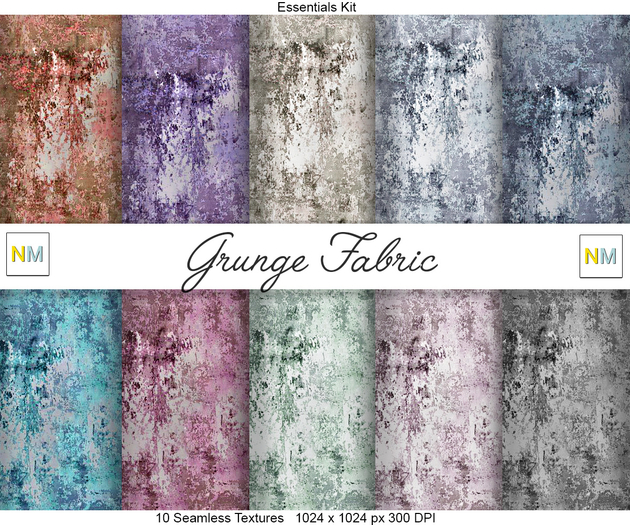 Grunge Fabric Essentials Kit 10 Seamless Textures NM Old Worn Grungy Fabrics Full Perm