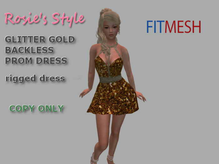 RS Glitter Gold Backless  Prom Dress
