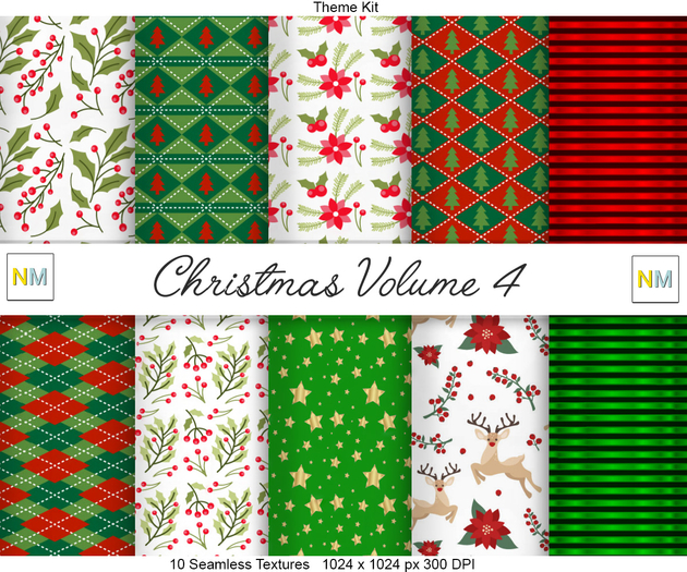 Christmas Volume Four Theme Kit 10 Seamless Textures NM