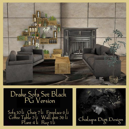 Drake Sofa Set PG Black