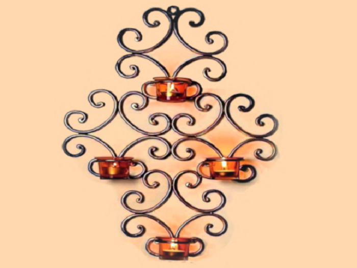 1 PRIM ALPHA HOME WALL ART DECOR "WROUGHT IRON 4 CANDLE"