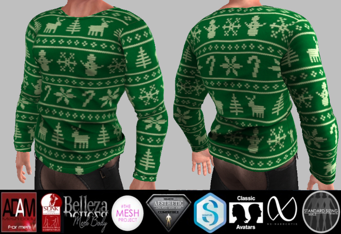 Second Life Marketplace - Green Xmas Sweater - Mesh and Classic Bodies