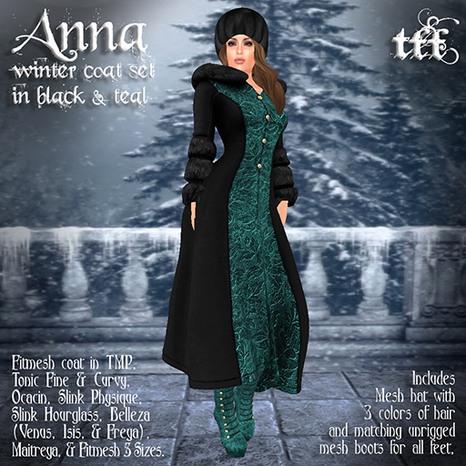 TFF Anna Winter Coat Set in Black & Teal