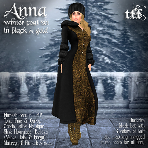TFF Anna Winter Coat Set in Black & Gold