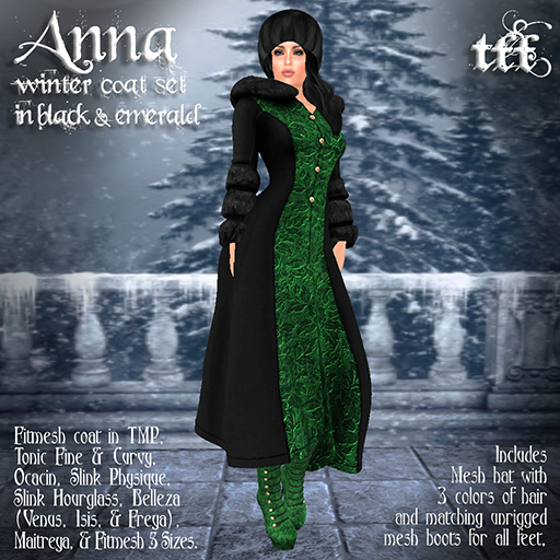 TFF Anna Winter Coat Set in Black & Emerald