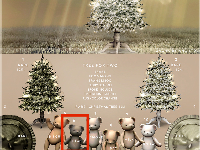6){anc} tree for two / teddybear (night)