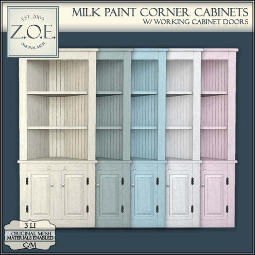 Z.O.E. Milk Paint Corner Cabinets (Add)