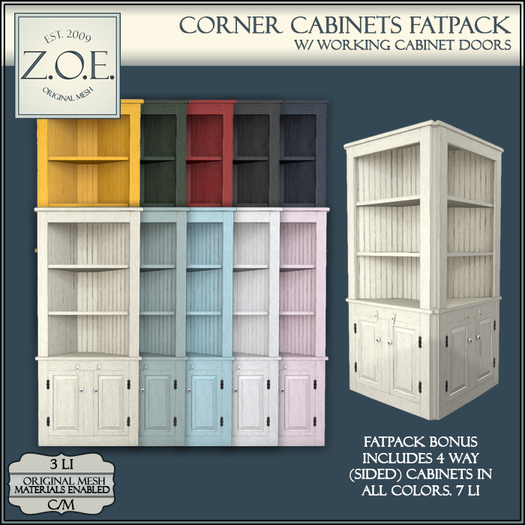 Z.O.E. Painted Corner Cabinets Fatpack (Add)