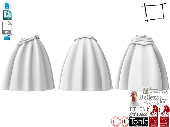 Dae Obj FBX For Women's Ruffled Long Ball Skirt Slink, Maitreya, Belleza, Tonic, Ocacin Standard