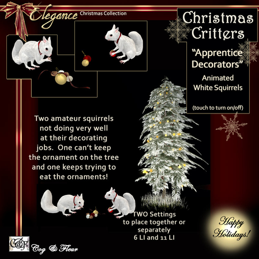 C&F Xmas Critters Collection: 5. Apprentice Decorators - Animated Squirrels Decorating Outdoor Fir Tree