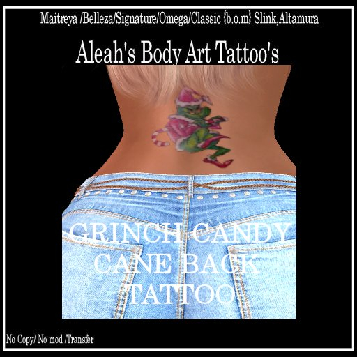 GRINCH CANDY CANE BACK TATTOO