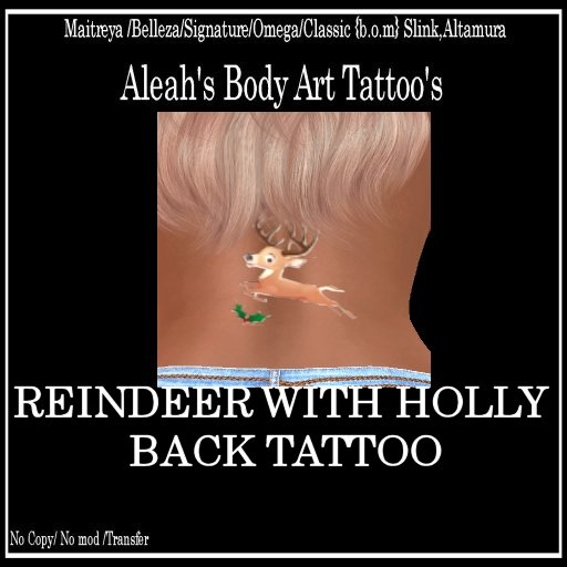 REINDEER WITH HOLLY BACK TATTOO