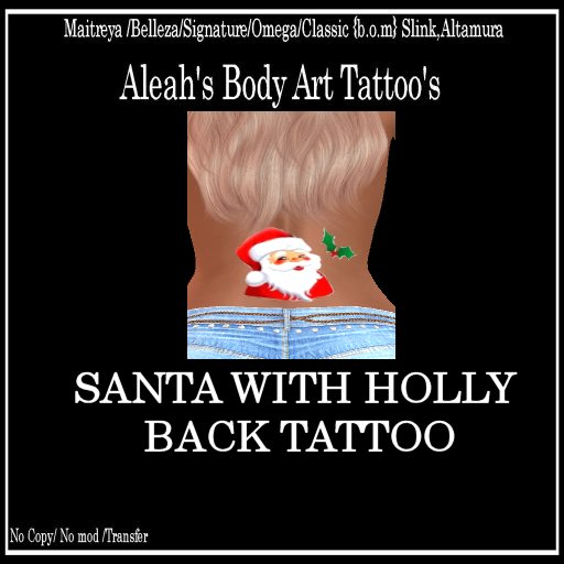 SANTA WITH HOLLY BACK TATTOO