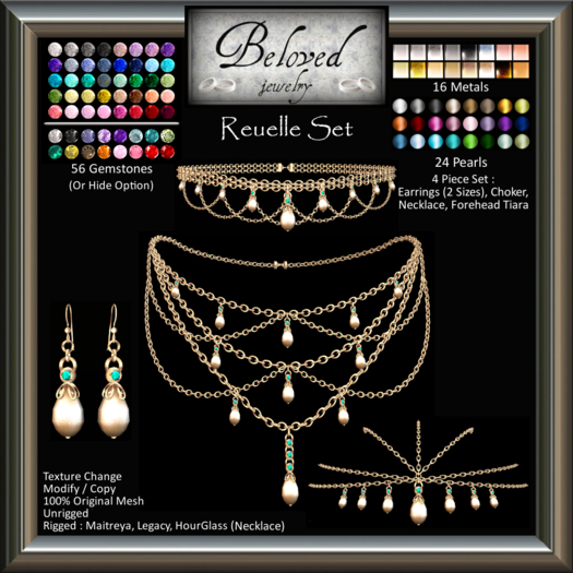 Beloved Jewelry : Reuelle Set (Texture Change) 4 Pieces Earrings, Choker, Necklace, Forehead Tiara, Gold
