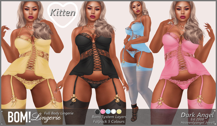 Dark Angel : Kitten Full Body Lingerie Sets BOM - Fatpack 5 Colour Sets   