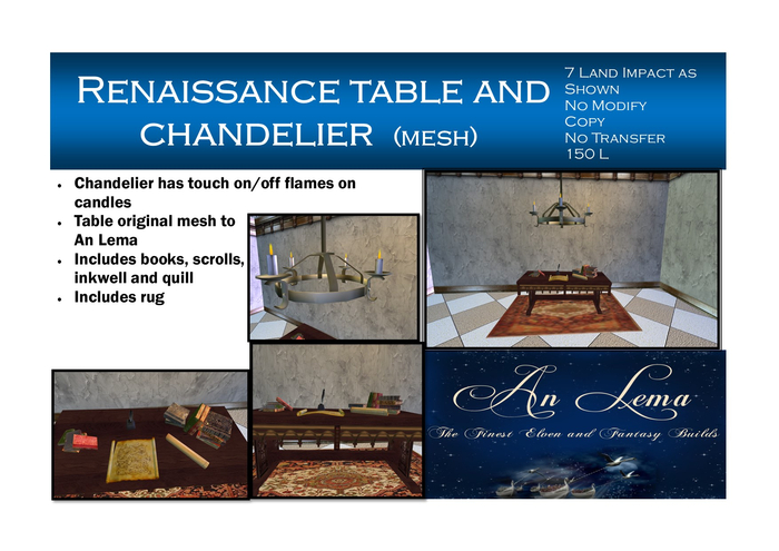 renaissance table and chandelier