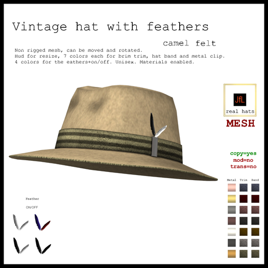 JfL Vintage hat with feather _Camel felt_BOXED
