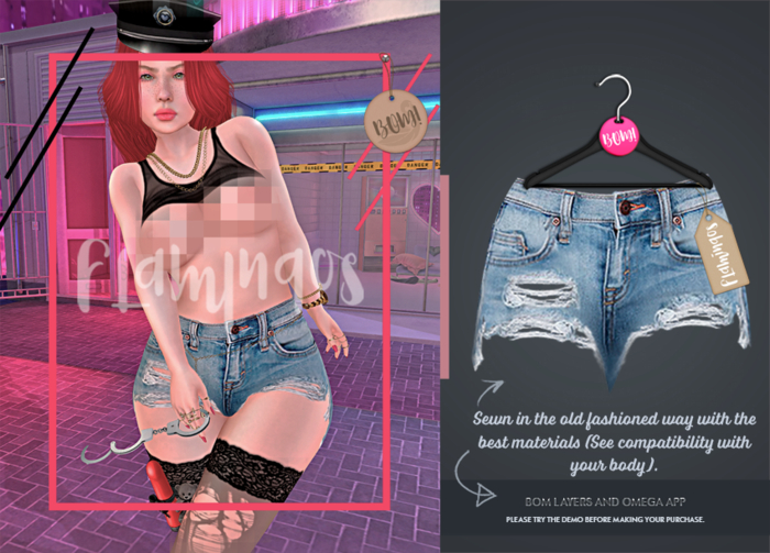 *Flamingos* BJeans Shred Short