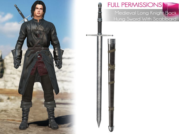 MI964157 Non Rigged Medieval Long Knight Back Hung Sword With S