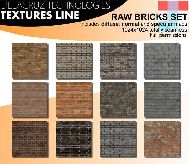DELACRUZ TECHNOLOGIES-TEXTURES LINE  RAW BRICKS SET