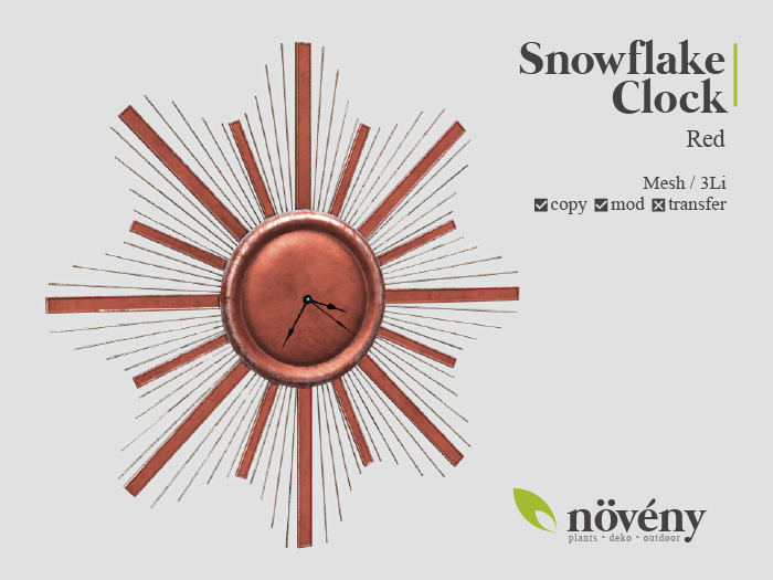 Noveny - Snowflake Clock - Red