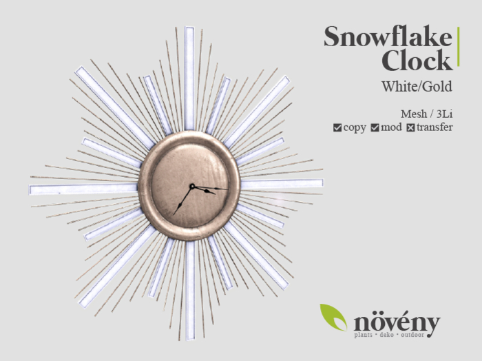 Noveny - Snowflake Clock - White Gold