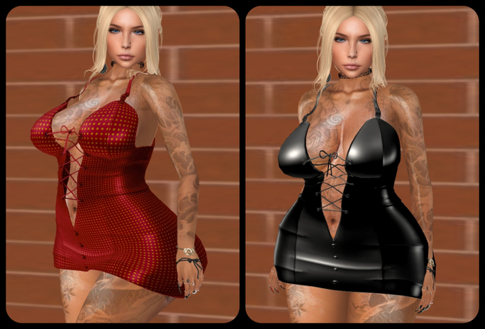 {Hellens} DEMO Leather Dress Deep Chest With Straps Suni Maitreya Hourglass Physique Isis Venus Freya