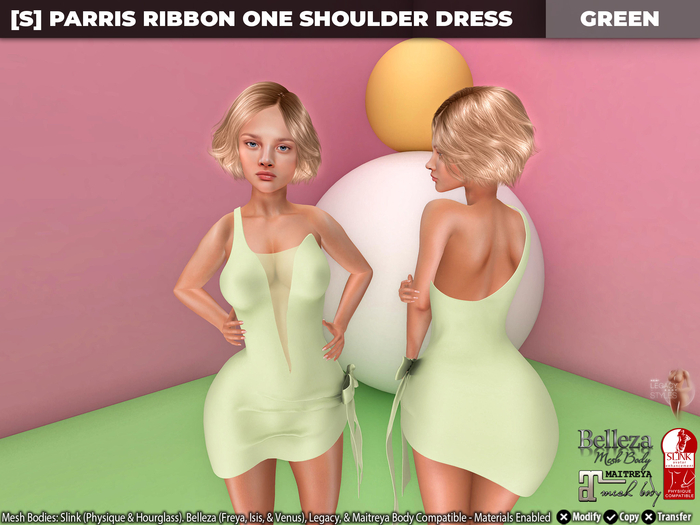 [S] Parris Ribbon One Shoulder Dress Green
