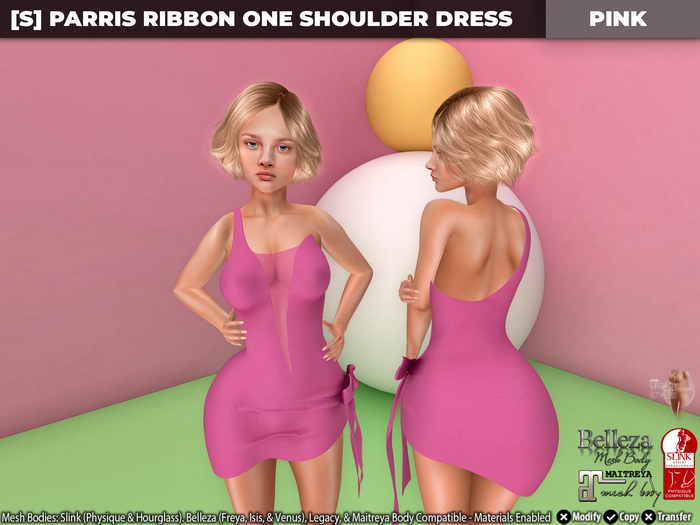 [S] Parris Ribbon One Shoulder Dress Pink