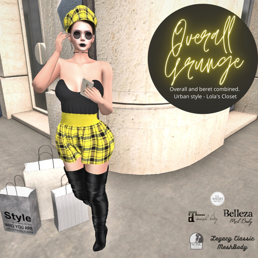 Overall Grunge and beret Yellow Lola's Closet DEMO