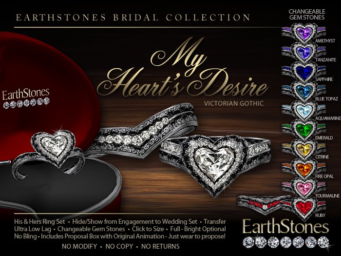EarthStones Wedding Rings - My Heart's Desire - Victorian (BOX)
